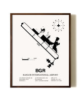 Bangor International Airport aviation print in walnut frame