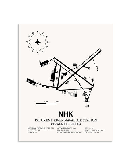 Gray Patuxent River Naval Air Station (Trapnell Field) framed poster displayed in an airplane hangar