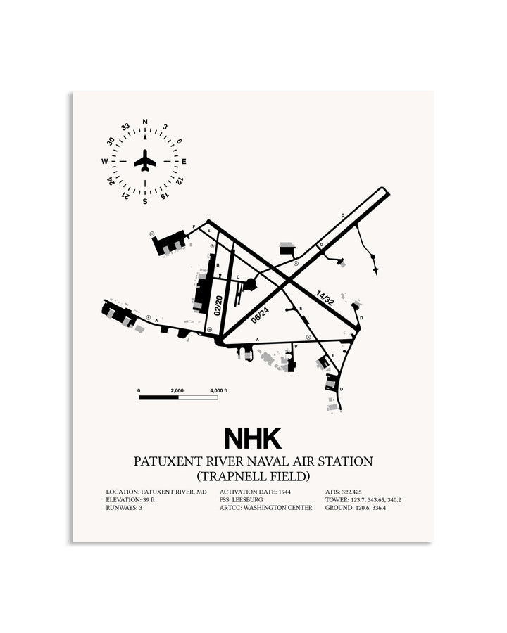 Gray Patuxent River Naval Air Station (Trapnell Field) framed poster displayed in an airplane hangar
