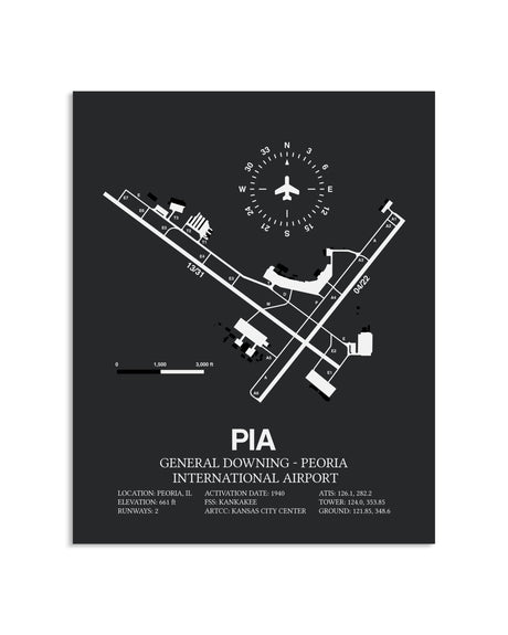 Gray Framed General Downing-Peoria International Airport layout wall art poster