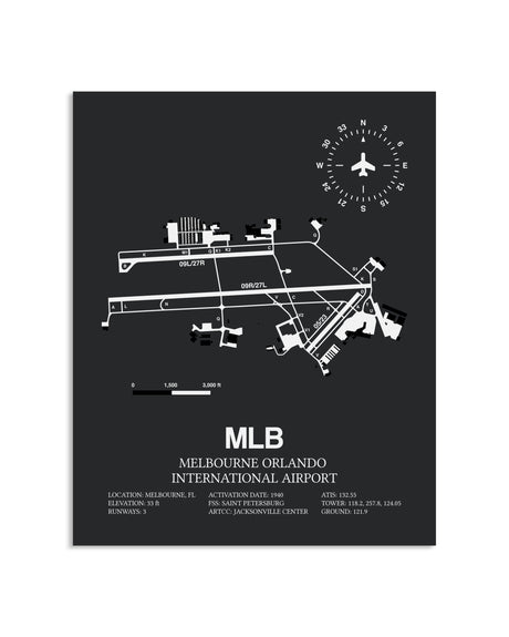 Gray Framed Melbourne Orlando International Airport layout wall art poster