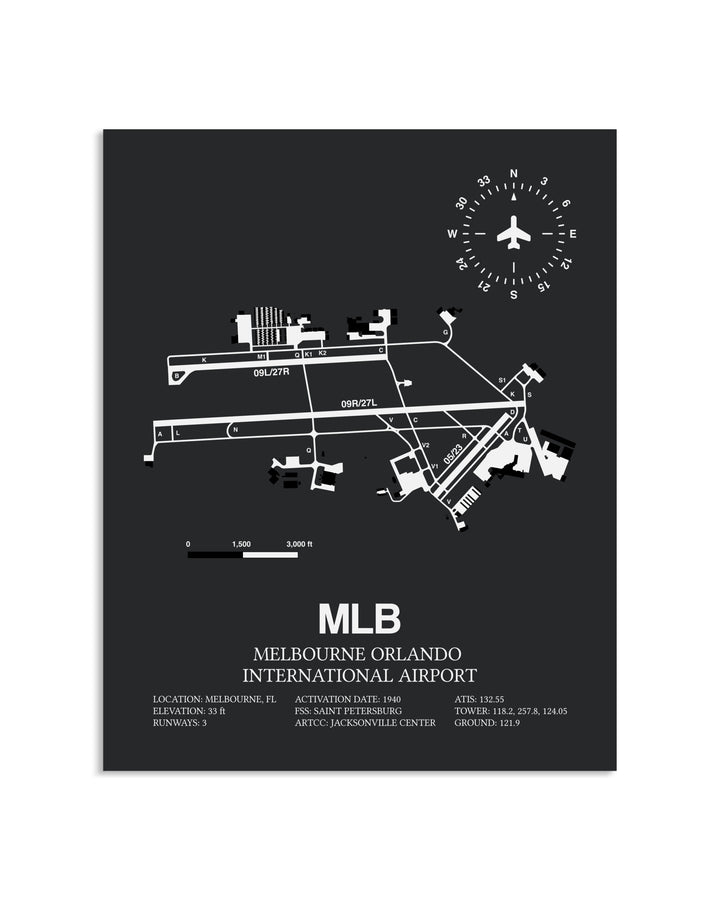 Gray Framed Melbourne Orlando International Airport layout wall art poster