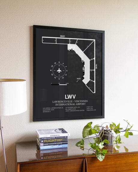 Gray Framed Lawrenceville-Vincennes International Airport wall art poster in black frame