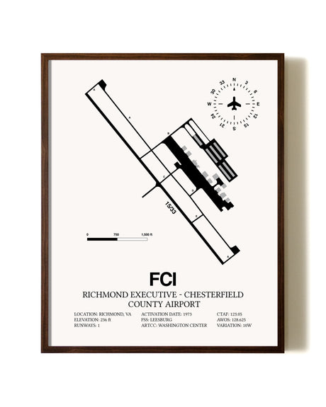 Richmond Executive-Chesterfield County Airport aviation print in walnut frame