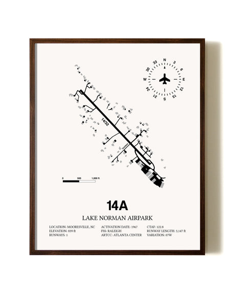 Lake Norman Airpark aviation print in walnut frame