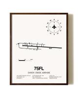 Sandy Creek Airpark aviation print in walnut frame
