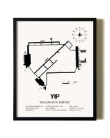 Framed Willow Run Airport wall art poster in black frame