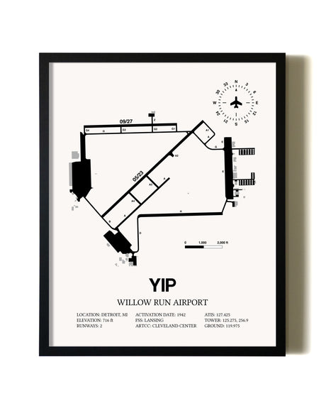 Framed Willow Run Airport wall art poster in black frame