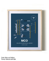 Orlando International Airport framed print in natural wood frame with mat