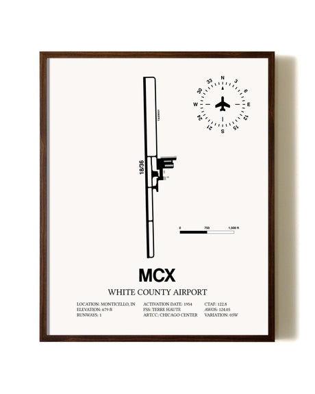 White County Airport aviation print in walnut frame