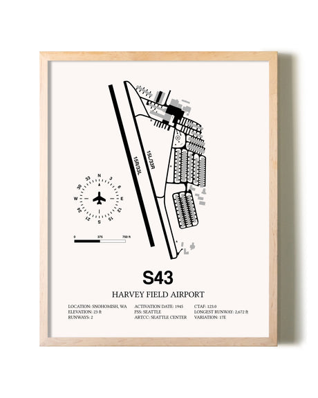 Harvey Field Airport framed wall art in white frame