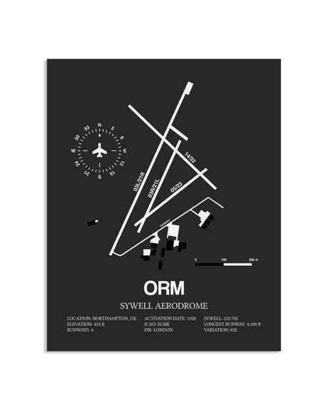 Gray Framed Sywell Aerodrome layout wall art poster