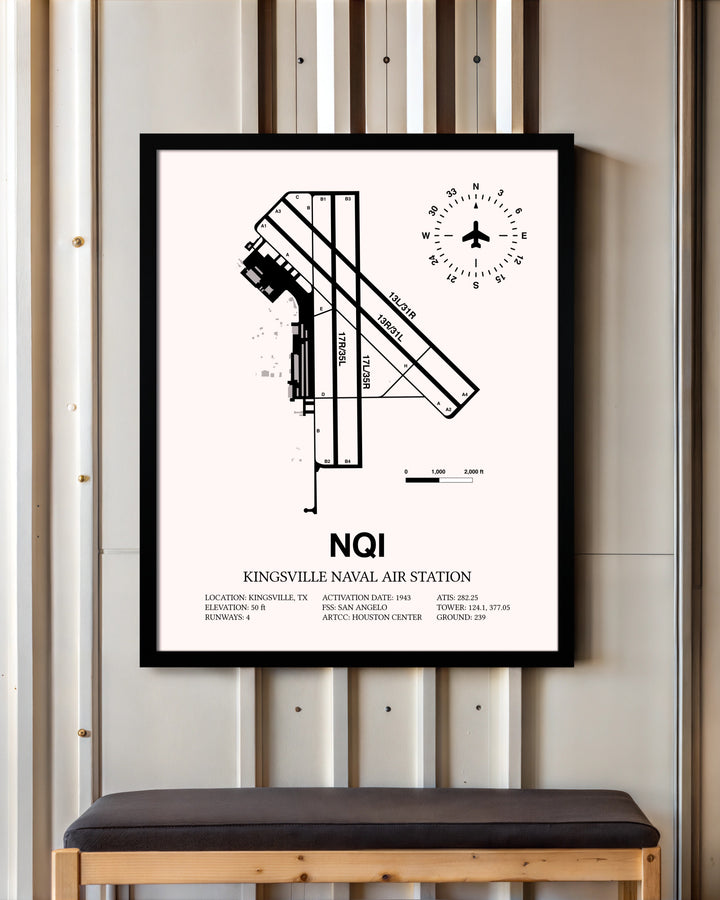 Kingsville Naval Air Station framed poster displayed in an airplane hangar