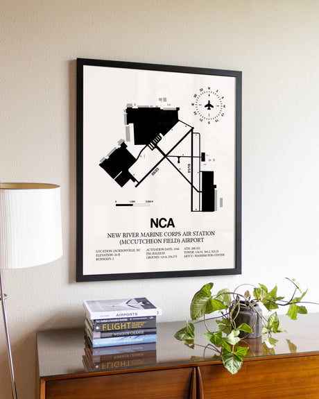 New River Marine Corps Air Station (McCutcheon Field) Airport aviation wall décor in black wood frame