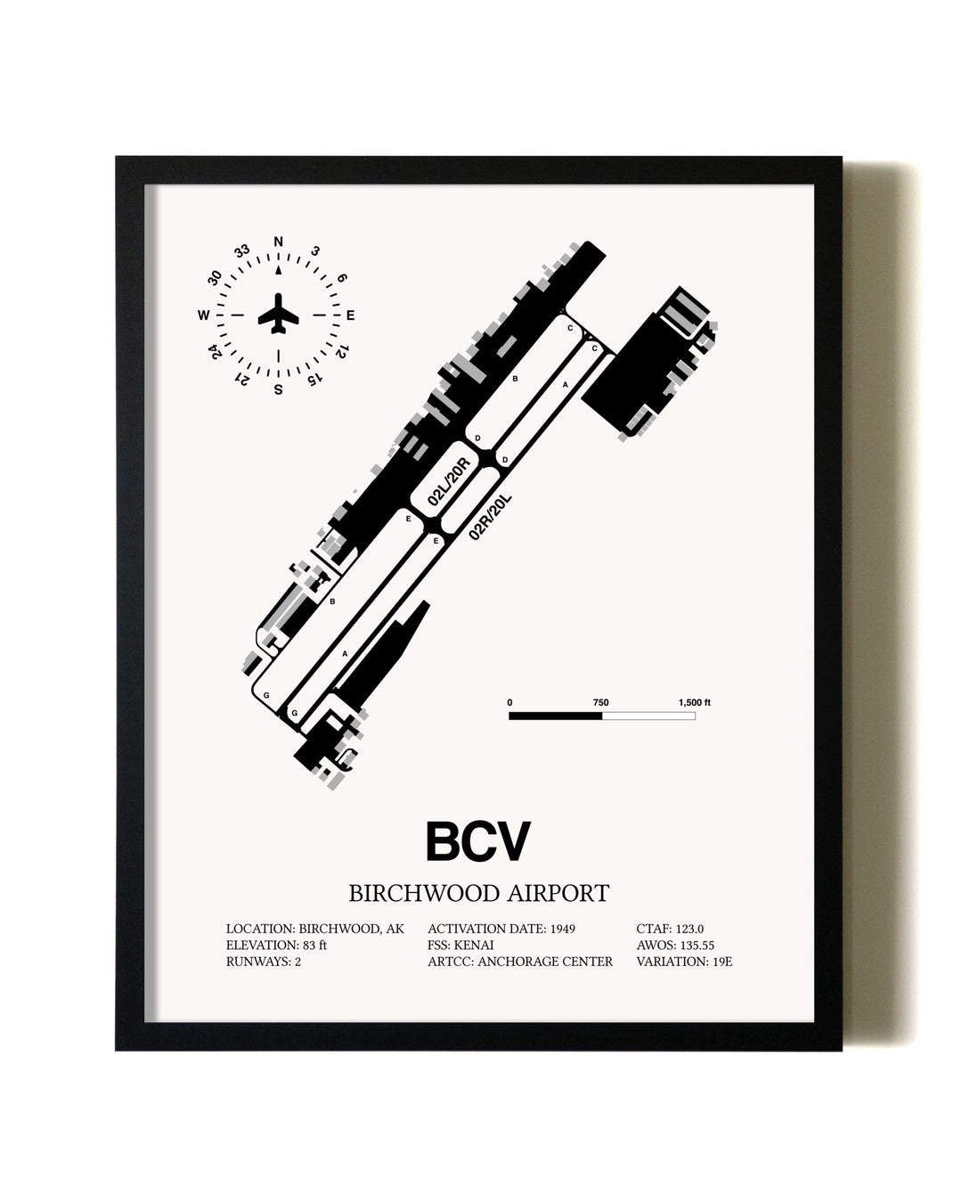 Framed Birchwood Airport wall art poster in black frame