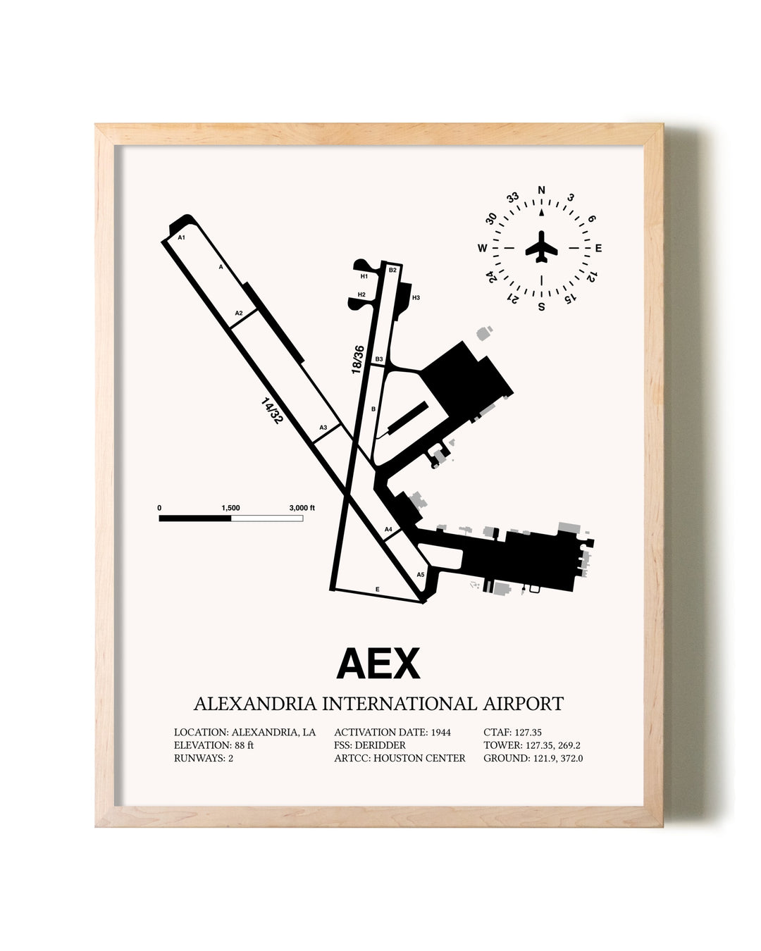 Alexandria International Airport framed wall art in white frame