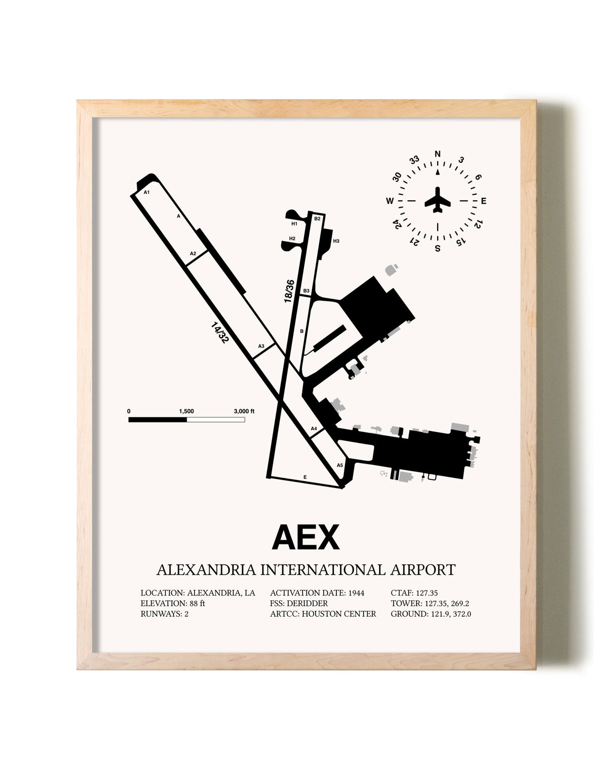 Alexandria International Airport framed wall art in white frame