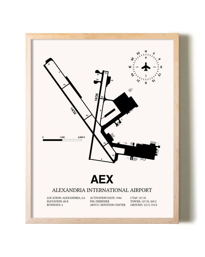 Alexandria International Airport framed wall art in white frame