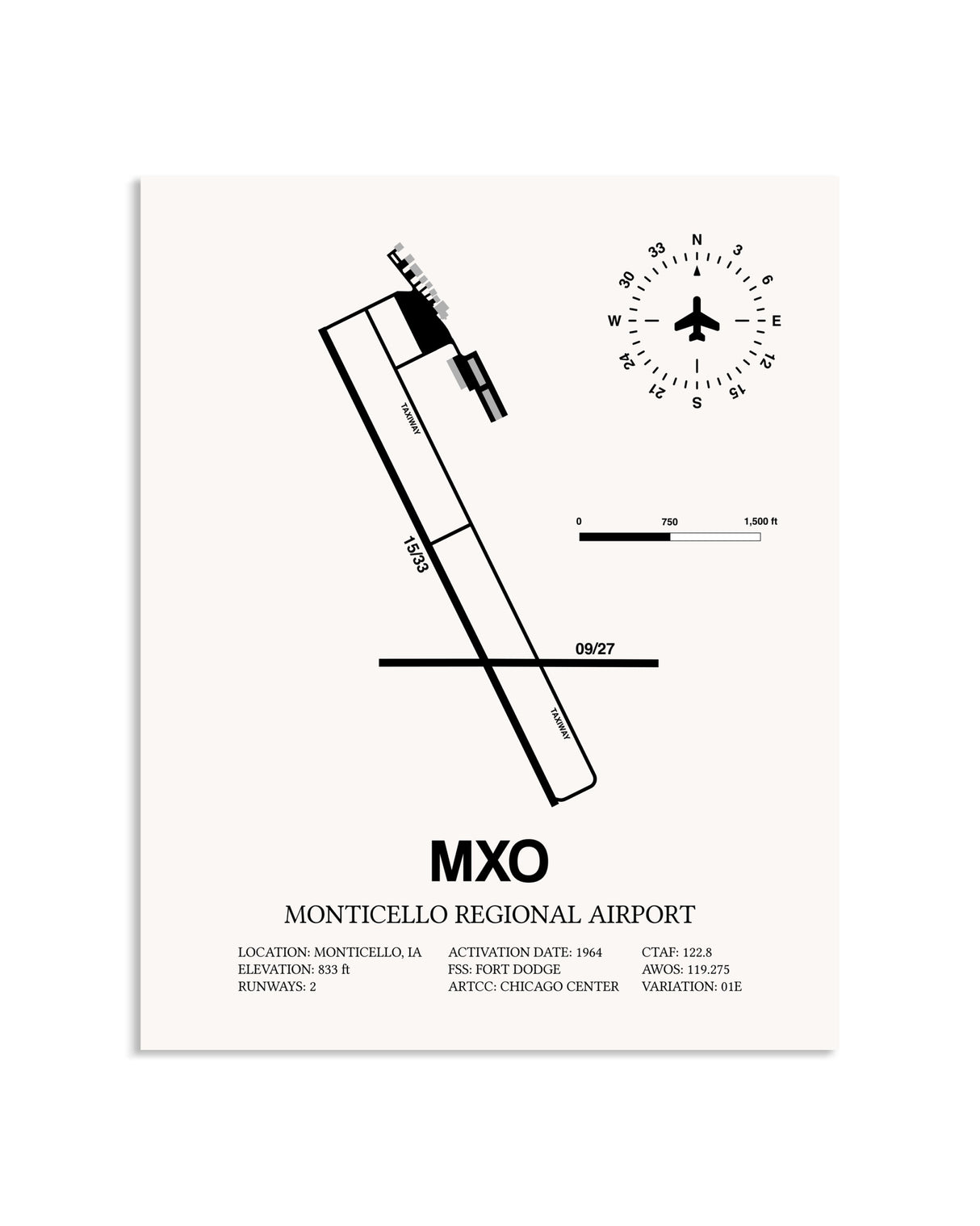 Gray Monticello Regional Airport framed poster displayed in an airplane hangar