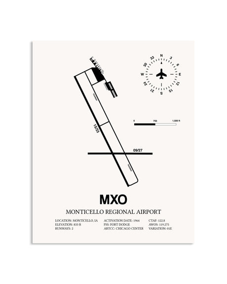 Gray Monticello Regional Airport framed poster displayed in an airplane hangar