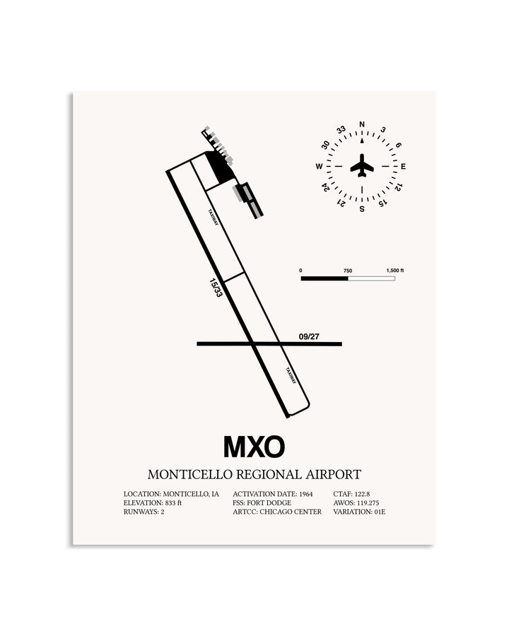 Gray Monticello Regional Airport framed poster displayed in an airplane hangar