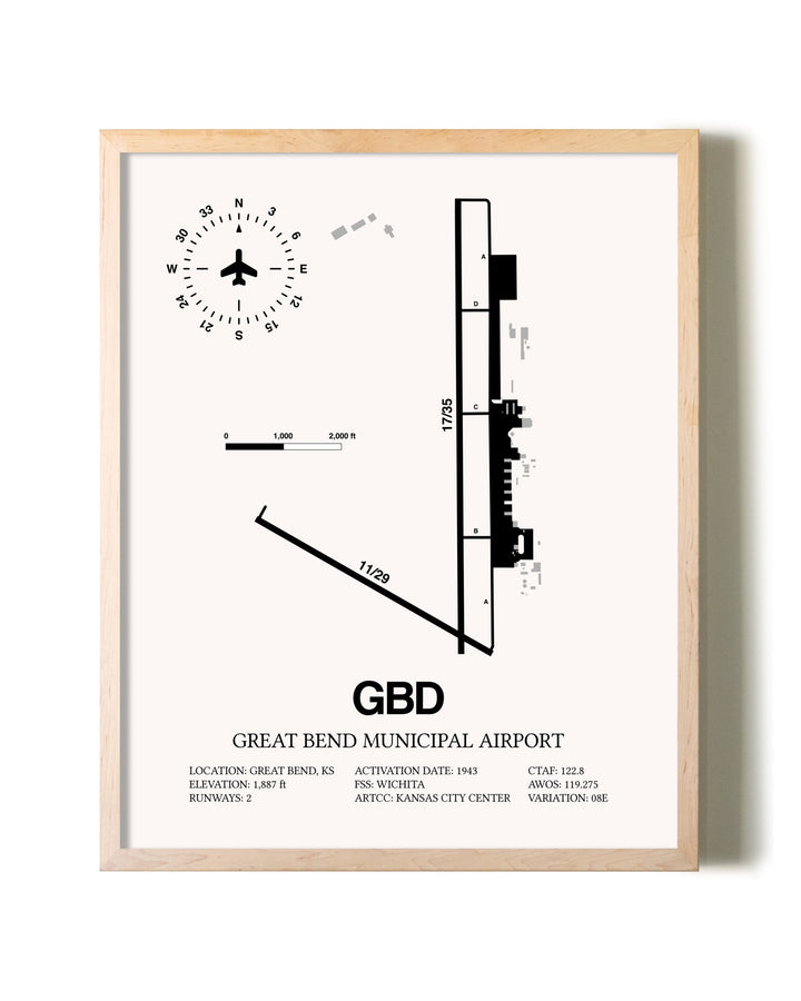 Great Bend Municipal Airport framed wall art in white frame