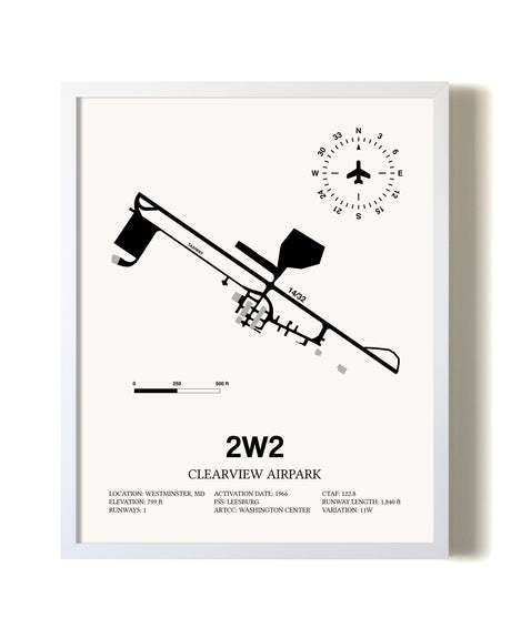 Clearview Airpark airport map poster in oak frame
