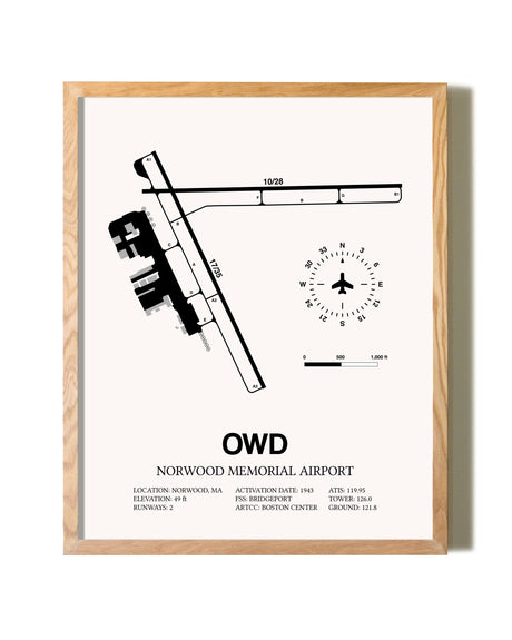 Norwood Memorial Airport framed print in natural wood frame