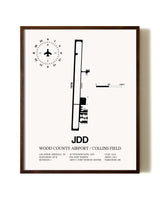 Wood County Airport / Collins Field aviation print in walnut frame