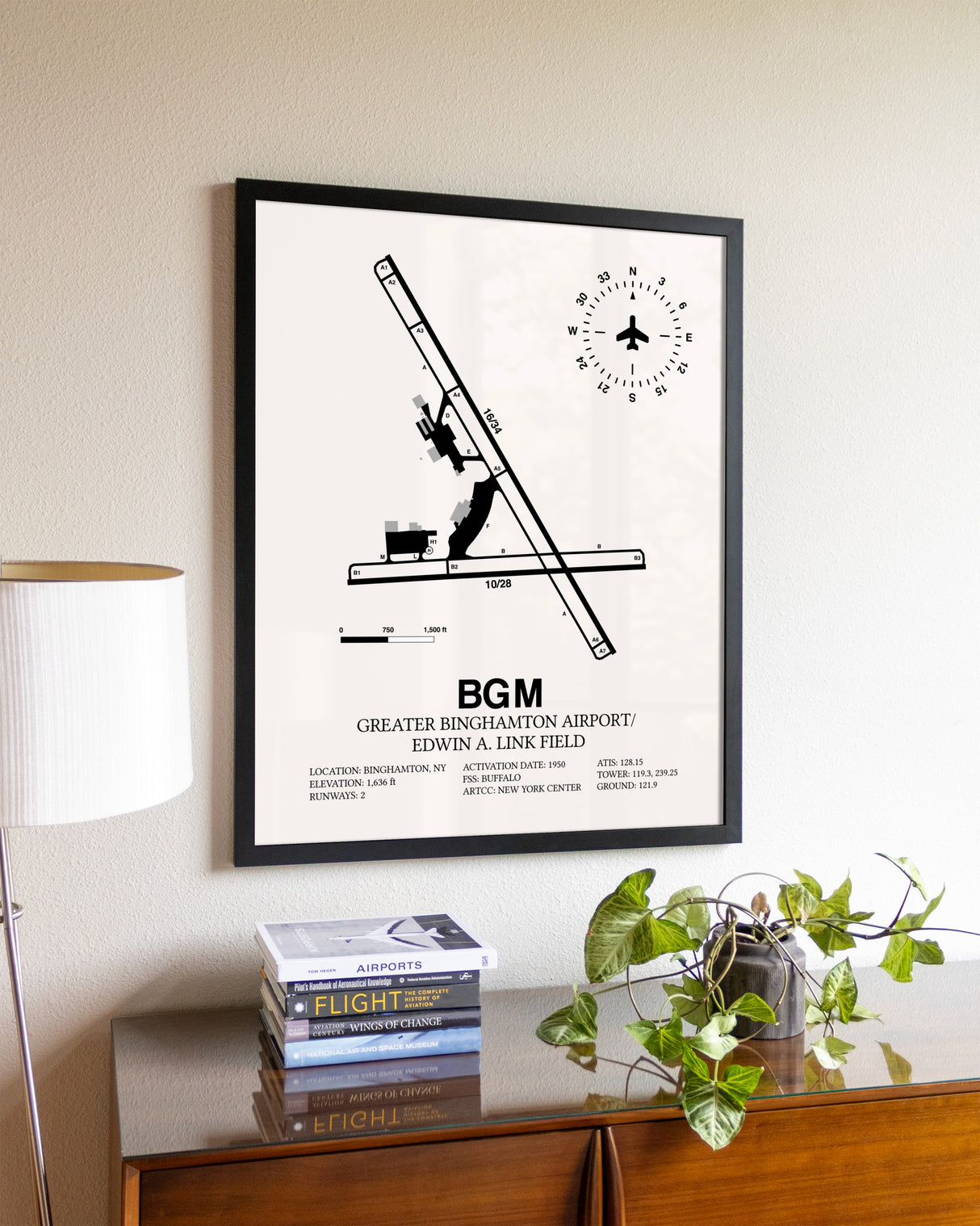 Greater Binghamton Airport / Edwin A. Link Field aviation wall décor in black wood frame