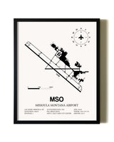 Framed Missoula Montana Airport wall art poster in black frame