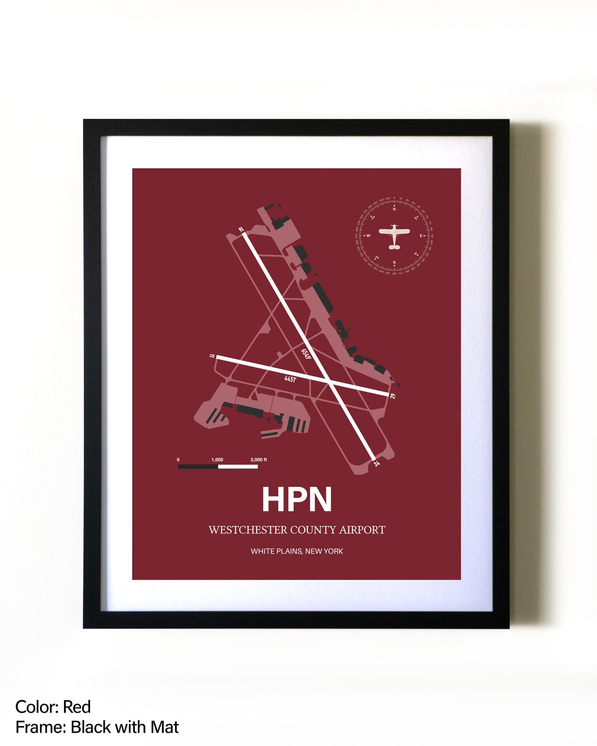 Westchester County Airport aviation wall décor in black wood frame