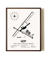 New Castle Municipal Airport aviation print in walnut frame
