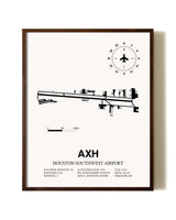 Houston Southwest Airport aviation print in walnut frame