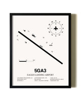 Framed Eagles Landing Airport wall art poster in black frame