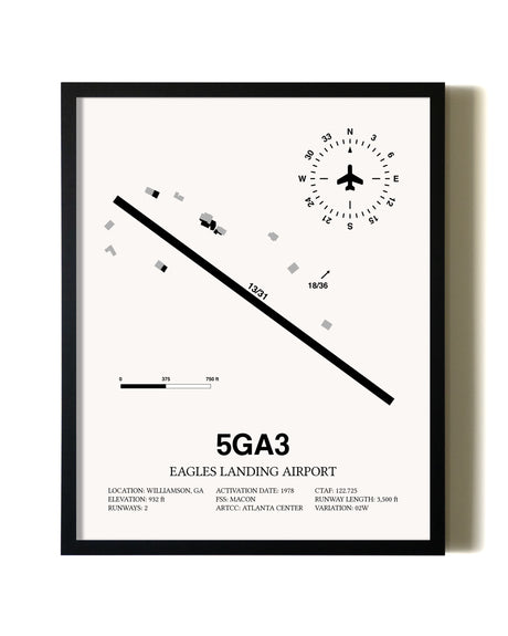 Framed Eagles Landing Airport wall art poster in black frame