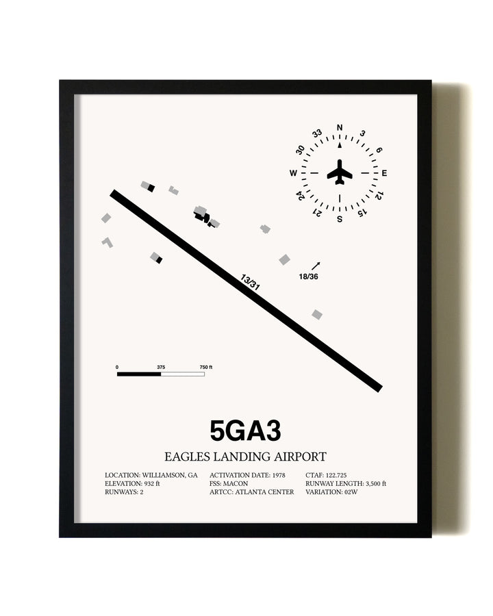 Framed Eagles Landing Airport wall art poster in black frame