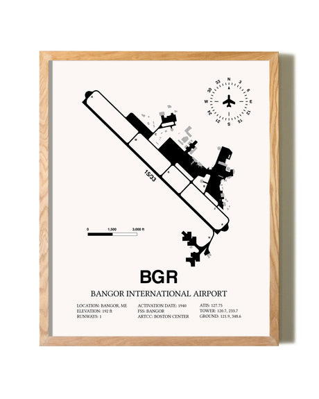 Bangor International Airport framed print in natural wood frame