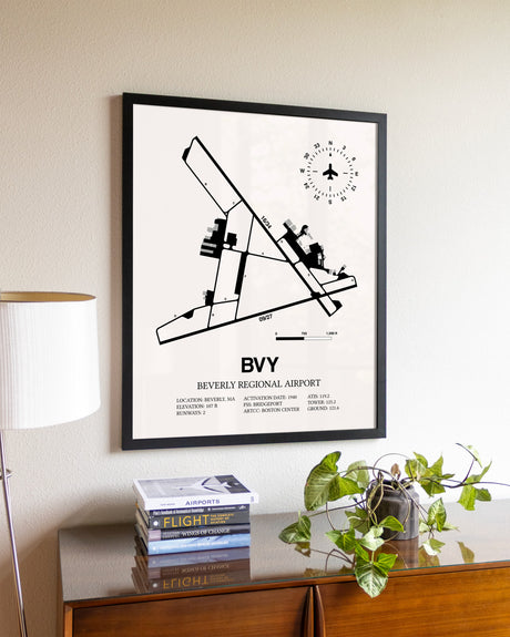 Beverly Regional Airport aviation wall décor in black wood frame