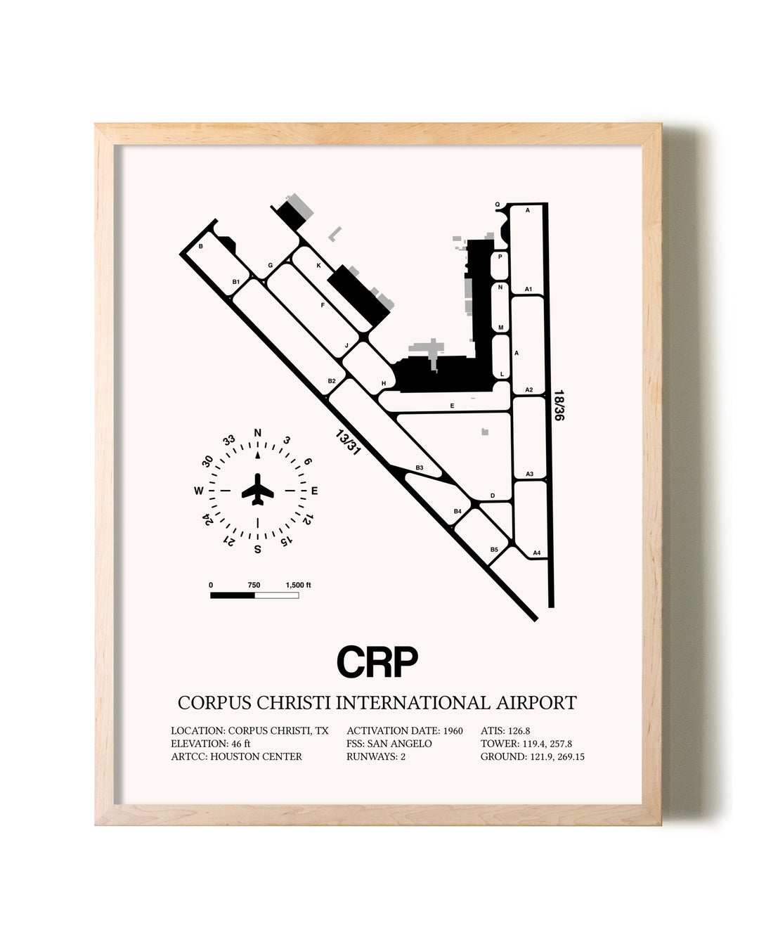 Corpus Christi International Airport framed wall art in white frame