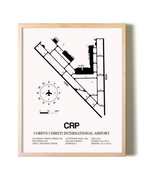 Corpus Christi International Airport framed wall art in white frame