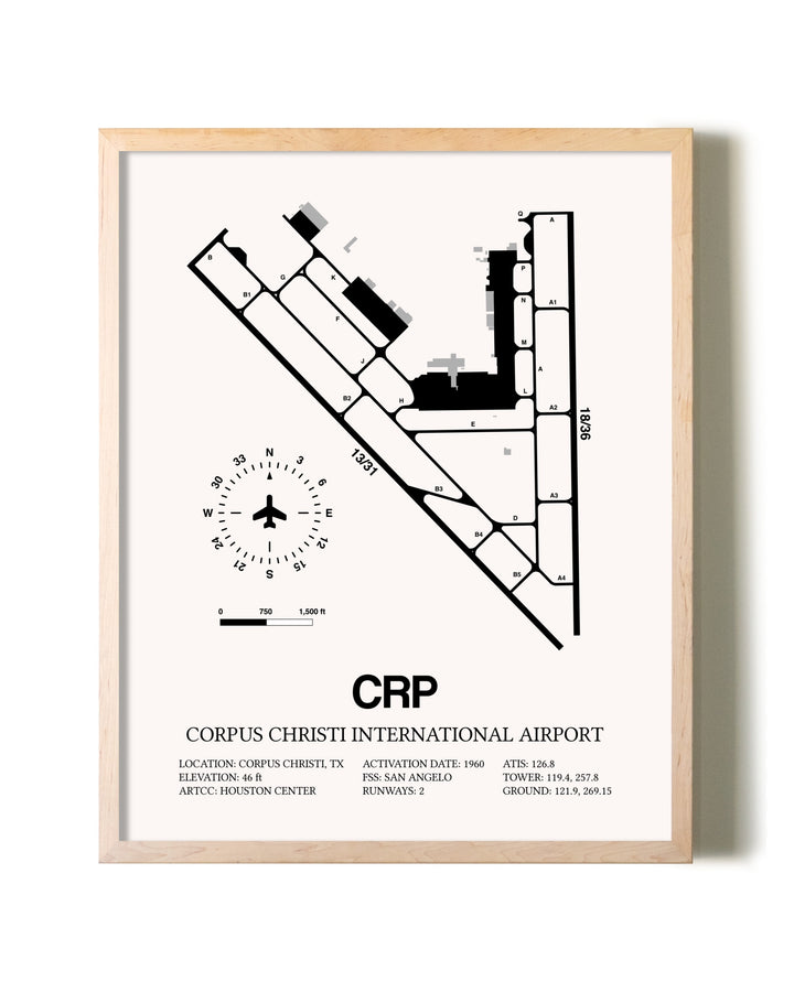 Corpus Christi International Airport framed wall art in white frame