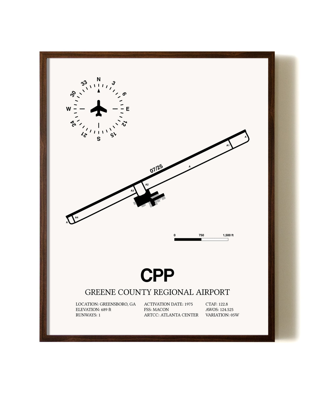 Greene County Regional Airport aviation print in walnut frame