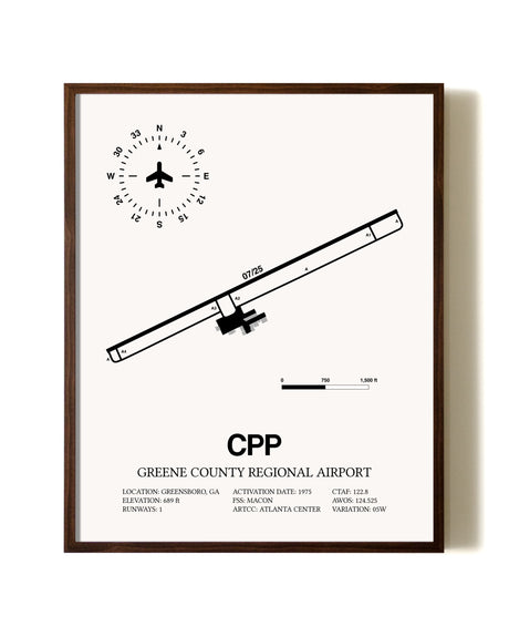 Greene County Regional Airport aviation print in walnut frame