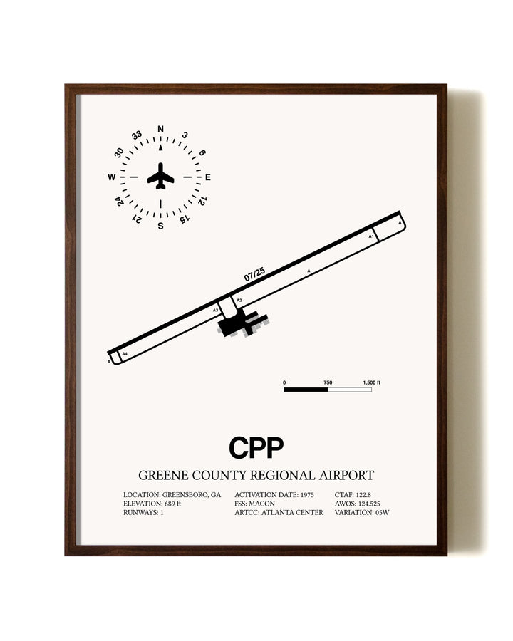 Greene County Regional Airport aviation print in walnut frame