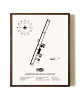 Asheboro Regional Airport aviation print in walnut frame