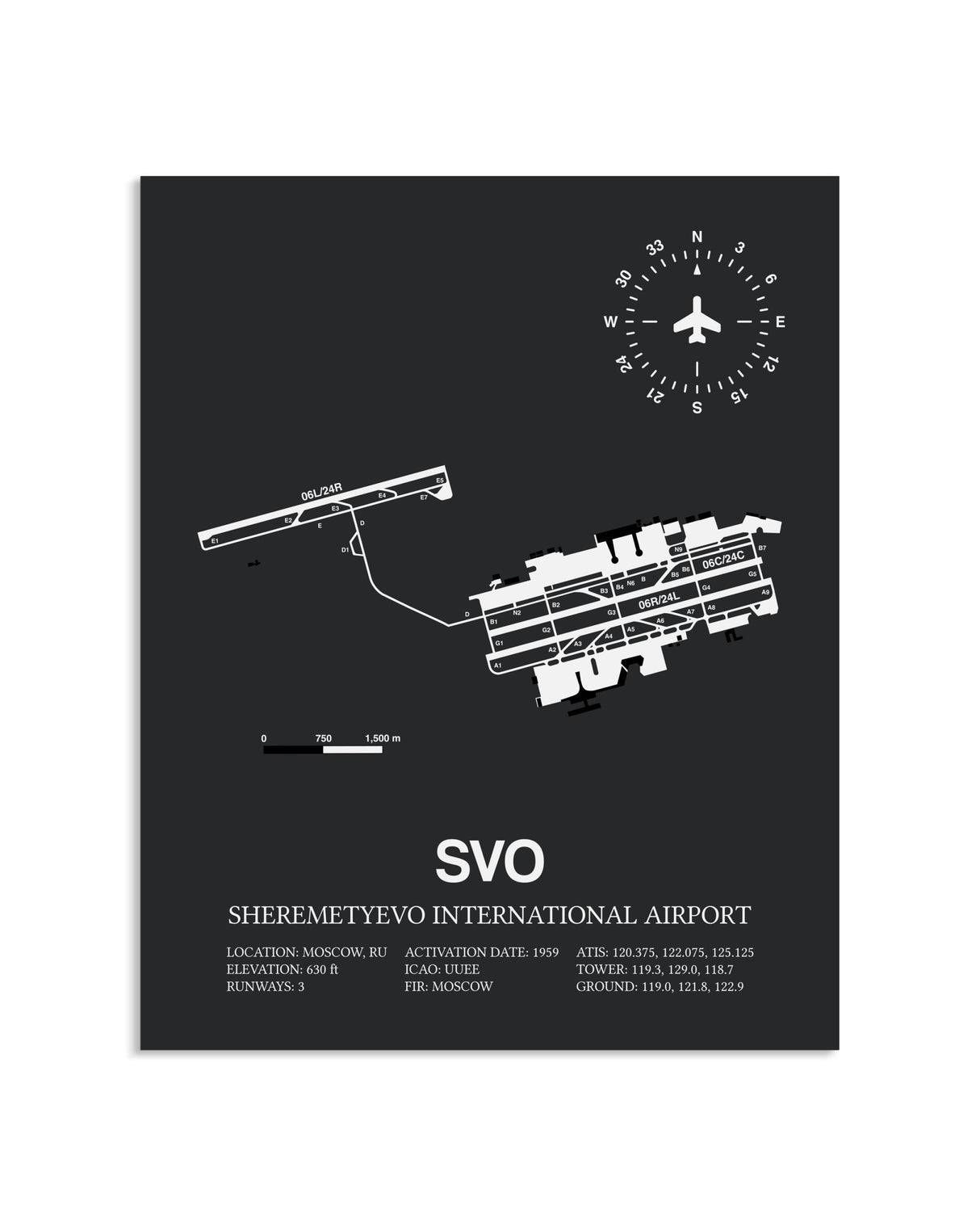 Gray Framed Sheremetyevo International Airport layout wall art poster