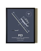 Blue and Cream Framed Richmond Executive-Chesterfield County Airport layout wall art poster