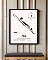 Clinton Municipal Airport framed poster displayed in an airplane hangar