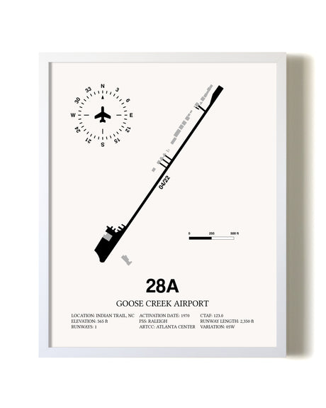 Goose Creek Airport airport map poster in oak frame